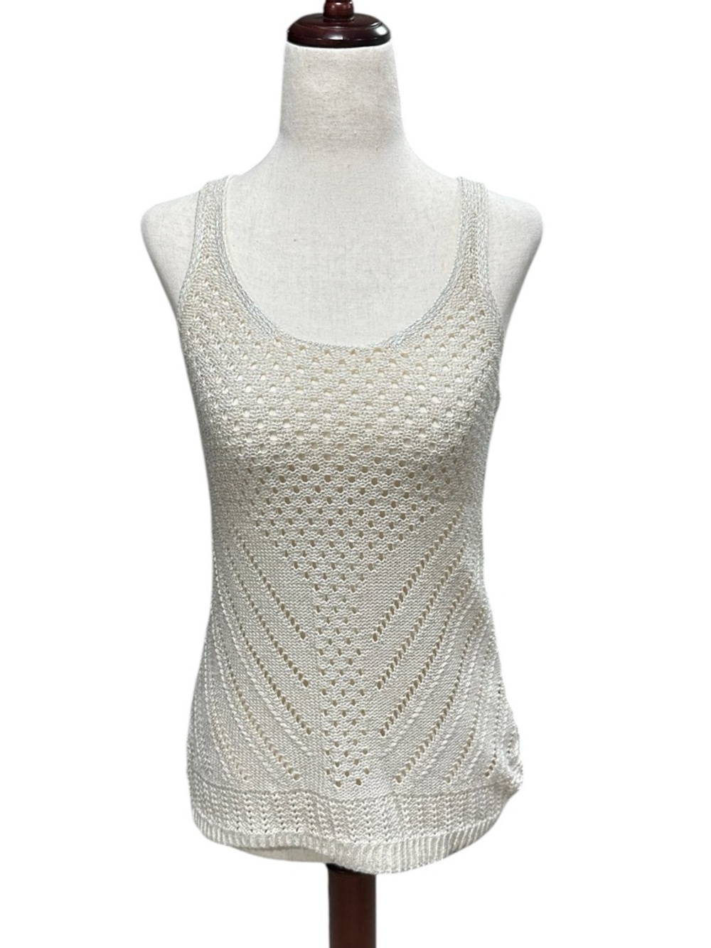 American Eagle Cream Metallic Sweater Knit Tank Top, Size Small